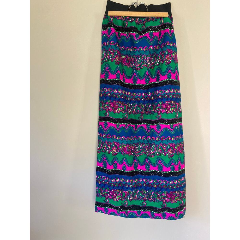 Vintage psychadelic 60s 70s maxi skirt size medium elastic waist colorful * - Picture 2 of 6